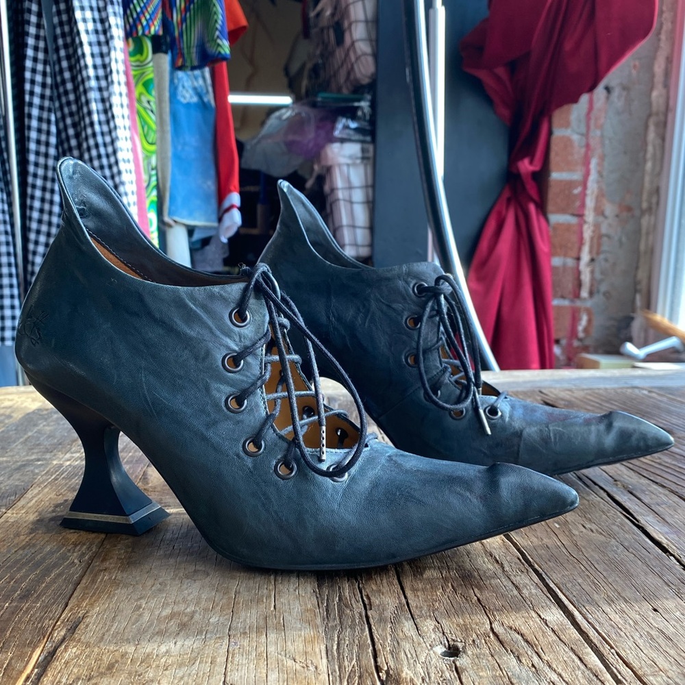 John Fluevog Black Lace-Up Heels